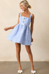 Dance With Destiny Light Blue Floral Jacquard Bow Front Mini Dress