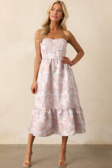 In The Spotlight Lavender Floral Jacquard Strapless Midi Dress