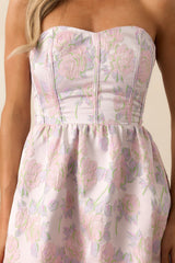 In The Spotlight Lavender Floral Jacquard Strapless Midi Dress