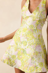 Sparking Inspiration Yellow Floral Jacquard Sleeveless Mini Dress