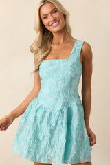 Beyond The Surface Turquoise Blue Floral Jacquard Mini Dress