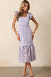 A Novel Approach Lavender Floral Embroidered Midi Dress