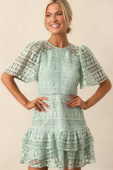 Perfect Ending Mint Green Embroidered Eyelet Mini Dress