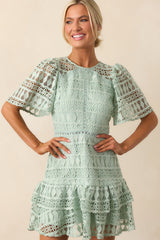 Perfect Ending Mint Green Embroidered Eyelet Mini Dress