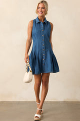 Simply Put Medium Wash Denim Drop Waist Mini Dress