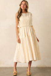 Everything & More Natural Cotton Crochet Bodice Midi Dress