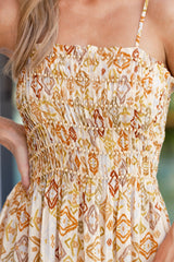 Oceanic Opulence Beige Multi Print Mini Dress