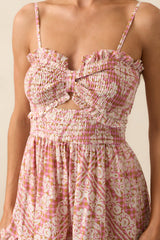 In The Best Way Rose Pink Floral Gingham Smocked Mini Dress