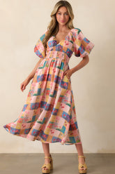 You're Right On Time Blush Pink Floral Plaid Maxi Dress