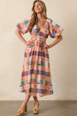 You're Right On Time Blush Pink Floral Plaid Maxi Dress