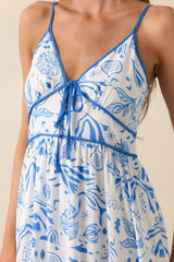 Drifting With The Wind Blue Tropical Print Midi Dress