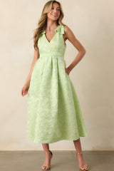Margaret Chartreuse Floral Jacquard Midi Dress