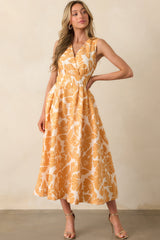 Sunkissed Society Orange Floral Jacquard Midi Dress