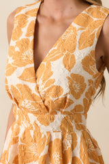 Sunkissed Society Orange Floral Jacquard Midi Dress