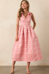 Margaret Pink Coral Floral Jacquard Midi Dress