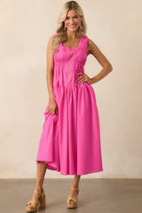Better Late Than Never Hot Pink Sleeveless Midi Dress