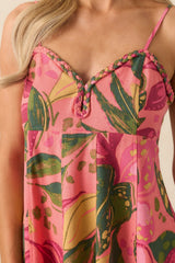 Escaping It All Pink Tropical Print Linen Mini Dress