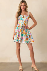 Sunshine Lives Here Pink Tropical Print Cotton Mini Dress