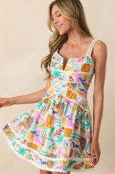 Sunshine Lives Here Pink Tropical Print Cotton Mini Dress