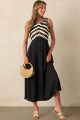 At This Point Black Diagonal Stripe Cotton Crochet Maxi Dress