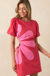 Living My Best Life Red Cotton Short Sleeve Cut-Out Mini Dress