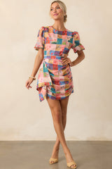 More Than Meets The Eye Blush Pink Floral Plaid Mini Dress