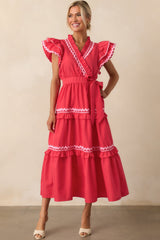 Nothing In Particular Red Flutter Sleeve Ruffle Maxi Dress