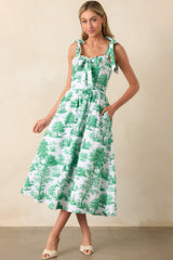 Juli Anna Eden Green Toile Cotton Midi Dress