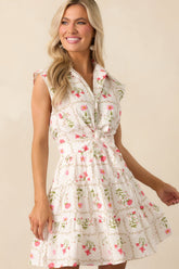 Do What You Love Ivory Floral Cotton Mini Shirt Dress