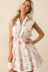 Do What You Love Ivory Floral Cotton Mini Shirt Dress
