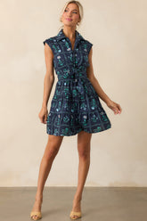 Do What You Love Navy Floral Print Cotton Mini Shirt Dress