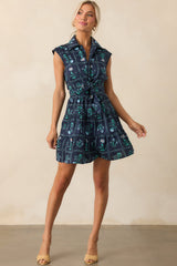 Do What You Love Navy Floral Print Cotton Mini Shirt Dress
