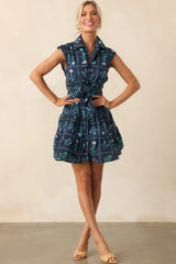 Do What You Love Navy Floral Print Cotton Mini Shirt Dress