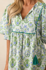 A Little Something Green Geometric Floral Cotton Mini Dress