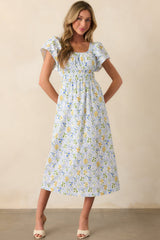 MINKPINK Light Blue Floral Meadow Flutter Midi Dress
