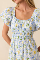 MINKPINK Light Blue Floral Meadow Flutter Midi Dress