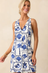 MINKPINK Blue Patchwork Sylvie Button Up Mini Dress