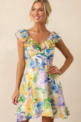 MINKPINK Yellow Floral Fable Frill Mini Dress