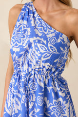 To Brighter Days Violet Blue Floral Cotton One Shoulder Maxi Dress