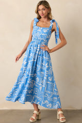 For The Fun Of It Blue Tropical Print Maxi Dress