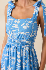 For The Fun Of It Blue Tropical Print Maxi Dress