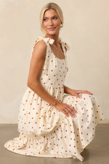 Freshly Picked Ivory Strawberry Print Sleeveless Midi Dress