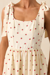 Freshly Picked Ivory Strawberry Print Sleeveless Midi Dress