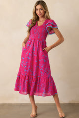 Never A Dull Moment Fuchsia Floral Cotton Midi Dress