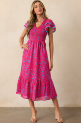 Never A Dull Moment Fuchsia Floral Cotton Midi Dress