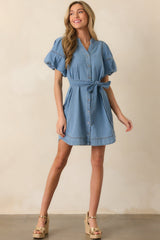 Rooftop Soiree Light Wash Denim Button Front Mini Dress