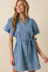 Rooftop Soiree Light Wash Denim Button Front Mini Dress