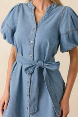 Rooftop Soiree Light Wash Denim Button Front Mini Dress