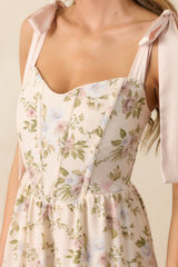 Let The Good In Light Pink Floral Chiffon Corset Maxi Dress