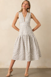 The Unexpected Periwinkle Floral Jacquard Midi Dress